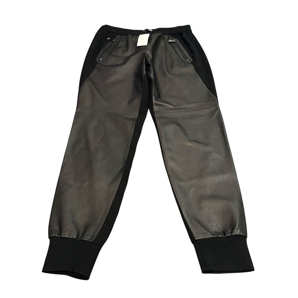 Vince Leather Joggers Womens M Black Lambskin Mixed Media V240521071 NEW